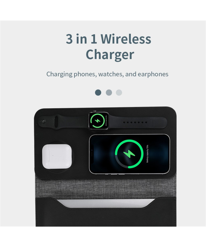 FoldCharge F8 | Pochette Organiseur avec Recharge Sans Fil 5-en-1