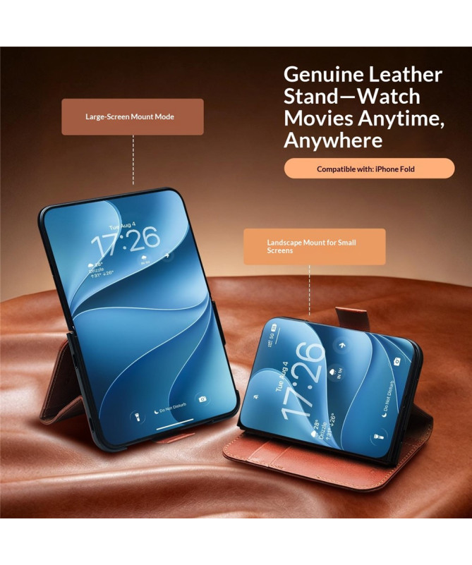 Housse iPhone Duo Cuir Véritable avec Support Réglable