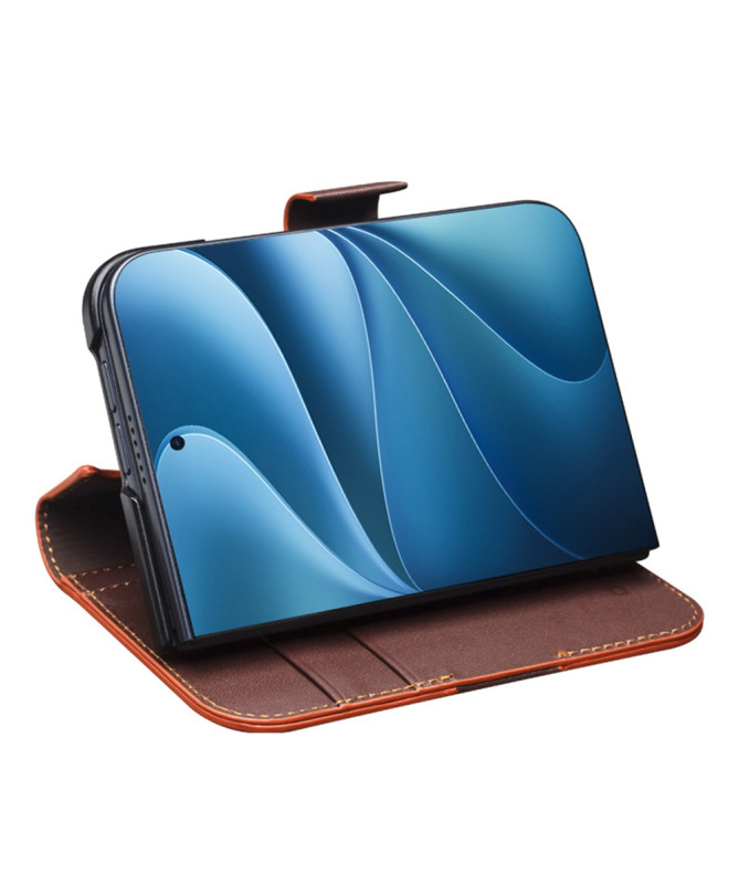 Housse iPhone Duo Cuir Véritable Portefeuille Magnétique